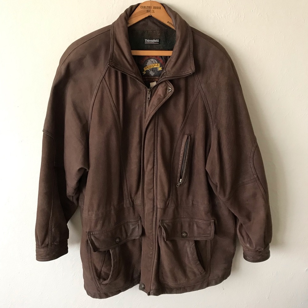 Wilson's Adventure Bound Mens Large Original Brown Leather Lined Long Jacket